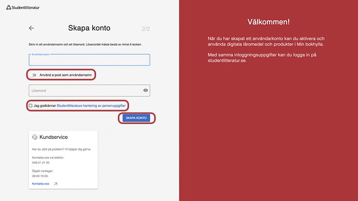 Välj användarnamn och lösenord