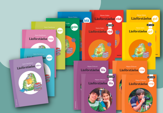 Läsförståelse Mikro–Orange övar elever i läsförståelsestrategier med texter och uppgifter på varje uppslag.