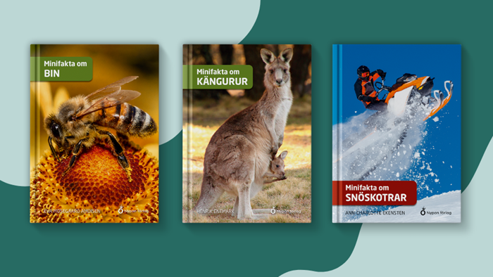 Omslag av Minifakta om -böcker. Lättlästa faktaböcker med korta texter och många bilder, innehållsförteckning, diagram och register.