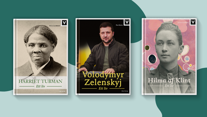 Omslag av böckerna i serien 'Ett liv', med lättlästa biografier om personer som påverkat samhället. Lämpliga för undervisning.