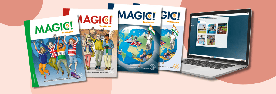 Magic! 4–6 – omslag till tryckta läromedel och digitalt läromedel i engelska för mellanstadiet.
