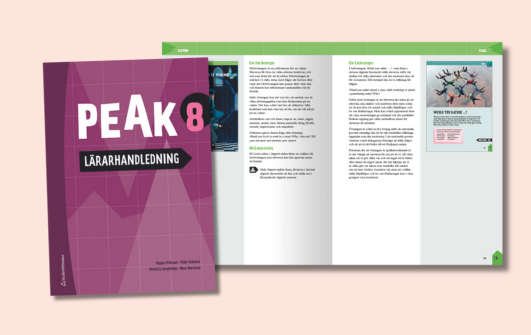 Peak 8 lärarhandledning - erbjuder tips och verktyg för arbetet med de fem teman och tre nivåer som ingår i Peak elevpaket.