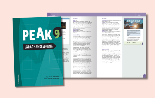 Peak 9 lärarhandledning  är en smidig bok att ha med sig där elevbokens sidor presenteras i miniatyr med förklaringar och kommentarer till kring innehållet.