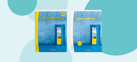 Omslag av läroböckerna Språkporten Bas och Språkporten 1 2 3