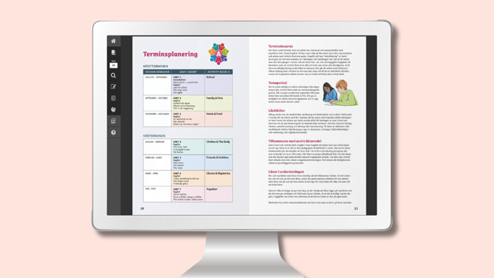 Digitalt lärarpaket med planering, ljudfiler och uppgifter för Sam’s Secret och Activity Book, samt verktyg för digital feedback.