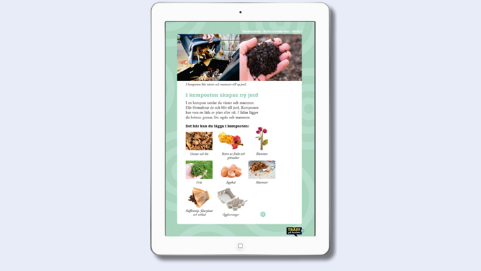 Träff på textens digitala textbank med nivåskrina texter. Grön är den enklaste nivån.