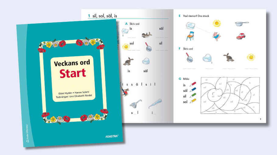 Uppslag ur Veckans ord Start från kapitel 1 som övar på orden sil, säl, sol och is.